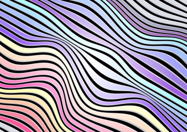 Siyah arkaplan ve dokuda soyut dalgalanma ya da pastel dalga çizgileri deseni. Vektör illüstrasyonu