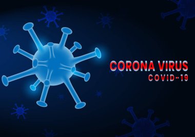 Koyu mavi arka planda Coronavirus COVID-2019. Ölümcül virüs türü 2019-nCoV. Vektör illüstrasyonu