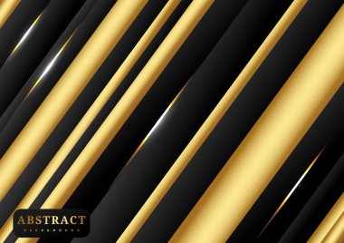 Soyut Geometrik Altın ve Siyah Renkli Diagonal Çizgili Çizgiler Şablonu ışıklandırma efekti arka planına sahiptir. Lüks bir şekilde. Vektör illüstrasyonu