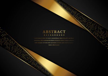 Siyah arkaplanda parıldayan altın çizgilerle örtüşen soyut lüks üçgen. Reklam, poster, şablon, iş sunumu, sanat eserleri için kullanabilirsiniz. Vektör illüstrasyonu