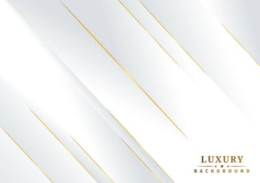 Soyut geometrik diyagonal beyaz ve gri arkaplan. Altın çizgili lüks konsept tasarımı. Vektör illüstrasyonu 