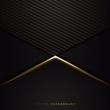 Çizgili altın çizgileri olan soyut siyah üçgen arka plan. Lüks bir şekilde. Reklam, poster, şablon, iş sunumu için kullanabilirsiniz. Vektör illüstrasyonu