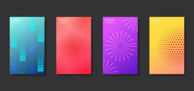 Soyut şablon yarım ton arka plan seti. Minimum dinamik kapak tasarımı. Reklam, poster, şablon, iş sunumu için kullanabilirsiniz. Vektör illüstrasyonu  