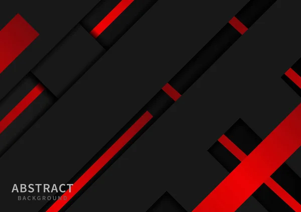 抽象的背景赤と黒の幾何学的斜めの重ね合わせ テクノロジースタイル ベクターイラスト — ストックベクタ