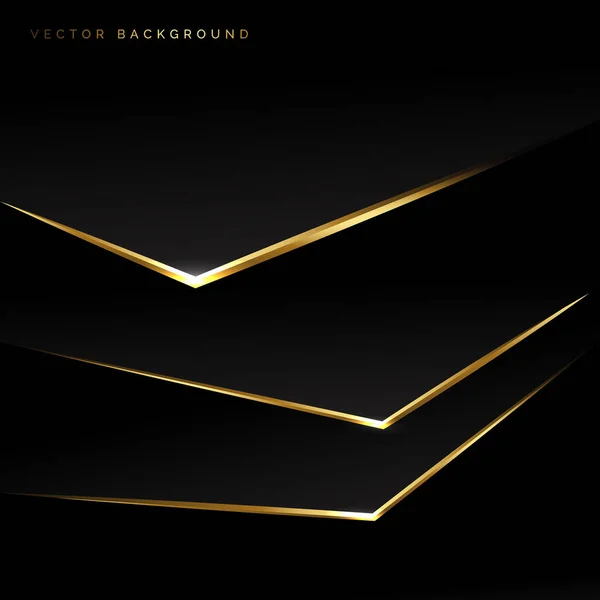 Abstrakter Geometrischer Schwarzer Überlappungsrand Golden Auf Schwarzem Hintergrund Luxusstil Sie — Stockvektor