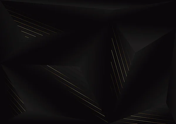 Abstraktes Schwarzes Polygonmuster Mit Goldenen Linien Auf Dunklem Hintergrund Vektorillustration — Stockvektor