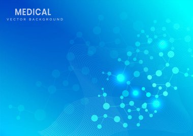 Açık mavi arkaplanda soyut moleküler yapı. Tıp ve bilim konsepti. Vektör illüstrasyonu