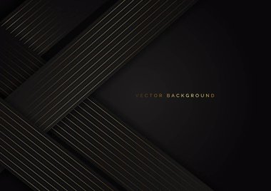 Çizgili altın çizgileri olan soyut siyah üçgen arka plan. Lüks bir şekilde. Reklam, poster, şablon, iş sunumu için kullanabilirsiniz. Vektör illüstrasyonu