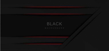 Kırmızı ışık efektli soyut siyah geometrik örtüşen arka plan. Vektör illüstrasyonu