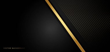 Çizgili altın çizgileri olan soyut şablon siyah üçgen arkaplan. Lüks bir şekilde. Reklam, poster, şablon, iş sunumu için kullanabilirsiniz. Vektör illüstrasyonu
