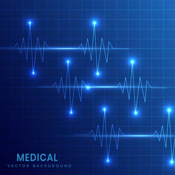 Latar Belakang Medis Detak Jantung Pada Grid Biru Tua Latar - Stok Vektor
