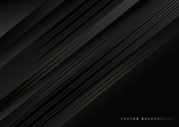 Rayures Abstraites Lignes Noires Dorées Diagonale Chevauchent Sur Fond Noir — Image vectorielle