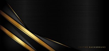 Soyut şablon lüks üst üste binen siyah zemin üzerinde altın çizgiler parıldıyor. Reklam, poster, şablon, iş sunumu, sanat eserleri için kullanabilirsiniz. Vektör illüstrasyonu