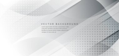 Soyut beyaz ve gri eğri sıvı arkaplan ve yarım tonlu nokta. Reklam, poster, şablon, iş sunumu için kullanabilirsiniz. Vektör illüstrasyonu