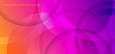 Soyut üç boyutlu daire üst üste binen turuncu ve mor eğimli arkaplan. Modern tasarım. Vektör illüstrasyonu