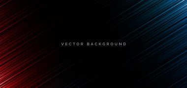 Siyah zemin üzerinde soyut kırmızı ve mavi çizgili köşegen ışığı. Teknoloji konsepti. Vektör illüstrasyonu  