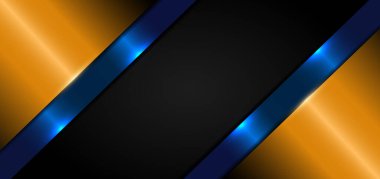 Soyut afiş tasarımı, koyu arkaplan ve dokuda ışık efektiyle turuncu ve mavi bir şablon çizer. Teknoloji tarzı. Vektör illüstrasyonu