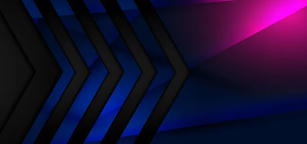 Abstract Zwart Pijl Tech Banner Ontwerp Met Blauw Roze Gloeiend — Stockvector
