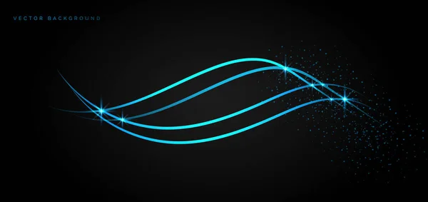 Αφηρημένο Πρότυπο Μπλε Γραμμή Κύμα Φωτός Μαύρο Φόντο Τεχνολογικό Φουτουριστικό — Διανυσματικό Αρχείο