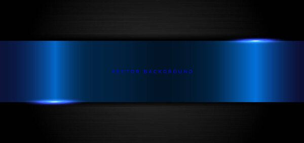 Абстрактный баннер элегантный шаблон геометрический синий металлический на фоне черного металла и текстуры. Векторная иллюстрация