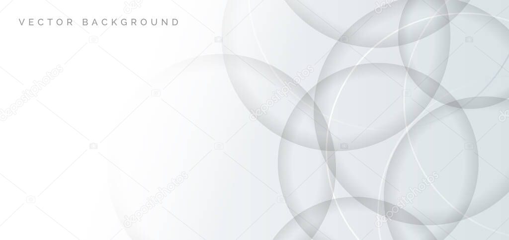 Abstract banner web white and gray geometric circles overlapping  technology corporate concept background with space for your text. Vector illustration