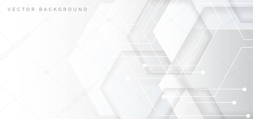 Abstract banner web white and gray geometric hexagon overlapping  technology corporate concept background with space for your text. Vector illustration