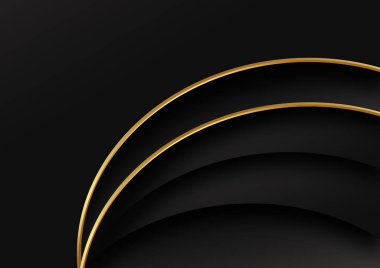 Lüks eğri örtüşen tabakalar simli siyah zemin ve metin için kopyalama alanı olan altın çizgiler. Vektör illüstrasyonu