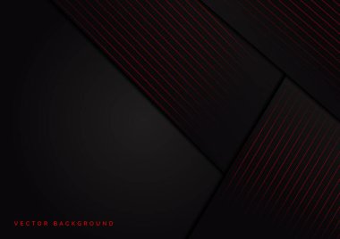 Çizgili çizgiler ile soyut siyah arkaplan örtüşmesi metin için kopyalama alanı ile kırmızı. Teknoloji konsepti. Vektör illüstrasyonu