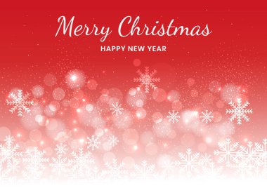 Kar taneleri ve bokeh 'in kırmızı Noel arkaplanı. Vektör illüstrasyonu