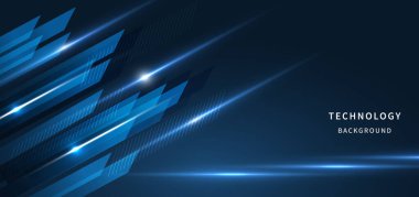 Soyut teknoloji geometrik mavi renk ve siyah zemin üzerinde mavi ışık. Reklam, poster, şablon, iş sunumu için kullanabilirsiniz. Vektör illüstrasyonu  