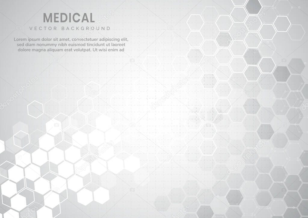 Abstract white and grey geometric hexagons corporate design background. Medical concept. You can use for ad, poster, template, business presentation. Vector illustration