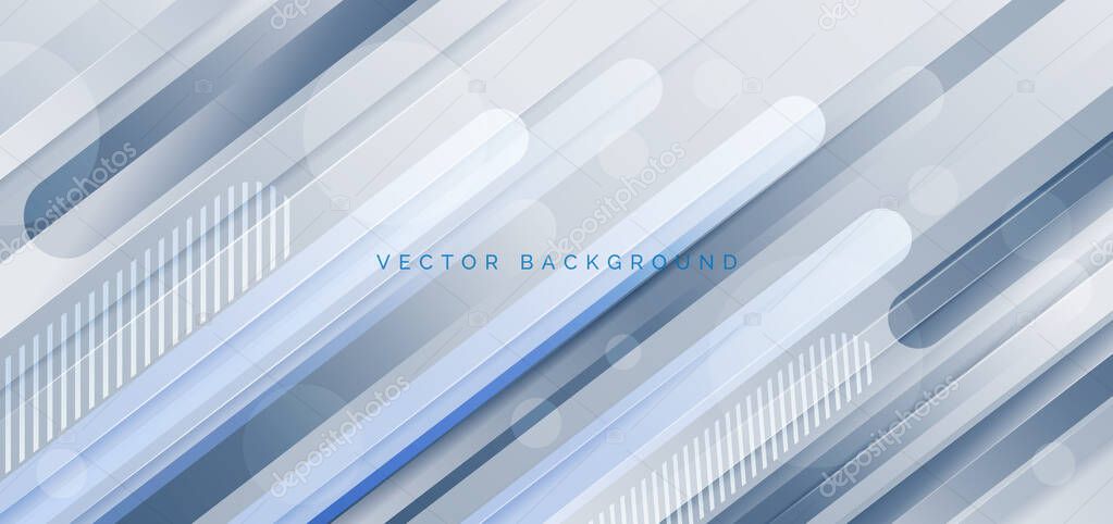 Abstract modern blue white grey color diagonal geometric rounded lines shapes background. You can use for ad, poster, template, business presentation. Vector illustration