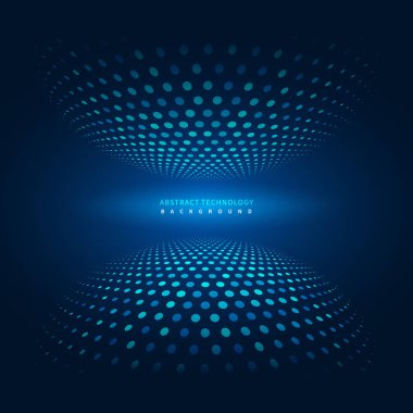 Soyut teknoloji fütüristik dijital kavram elementleri koyu mavi arka planda daire çiziyor. Vektör illüstrasyonu