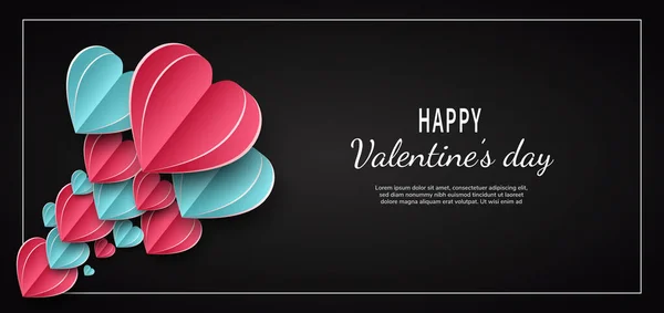 Fondo Del Día San Valentín Papel Corazón Cortado Rosa Azul — Vector de stock