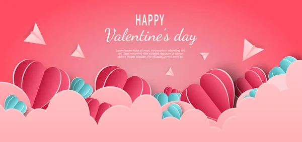 Fondo Del Día San Valentín Corazones Tarjeta Corte Papaer Rosa — Vector de stock