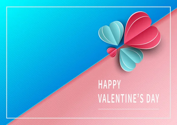 Hintergrund Zum Valentinstag Herzen Rosa Und Blau Papiergeschnittene Karte Auf — Stockvektor