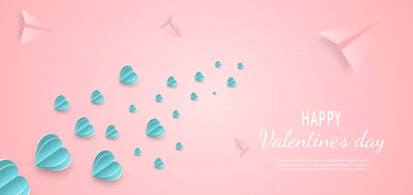 Valentine Day Background Hearts Pink Blue Papaer Cut Card Blue — Stock Vector