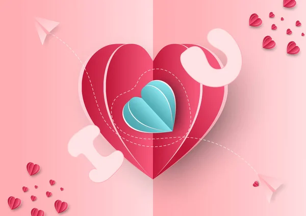 Valentine Day Background Hearts Pink Blue Papaer Cut Card Blue — Stock Vector