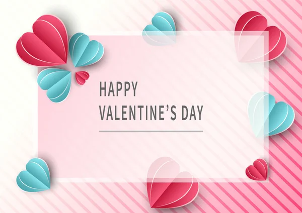 Passado Dia Dos Namorados Corações Rosa Azul Papaer Cortar Cartão — Vetor de Stock