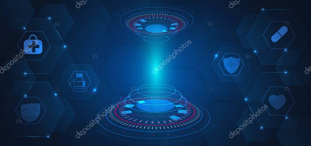 Abstract blue hexagon pattern background.Medical technology and science concept and health care icon pattern. You can use for ad, poster, template, business presentation. Vector illustration