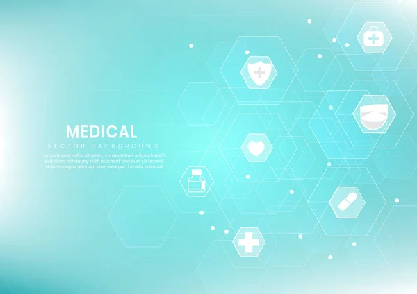 概要青い六角形のパターンの背景医学的 科学的概念と健康管理のアイコンのパターン ポスター テンプレート ビジネスプレゼンテーションに使用できます ベクターイラスト — ストックベクタ