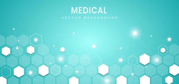 蓝色六边形图案背景 医学和科学概念与医疗保健图标图案 您可以用于广告 业务演示 矢量说明 — 图库矢量图片