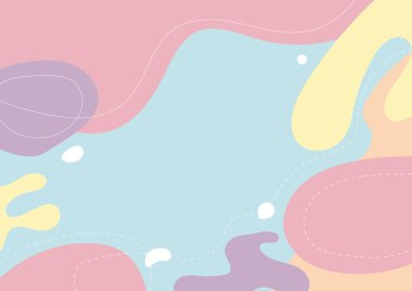 Mavi pastel arka planda akışkan şekilli pastel renkli ve el çizimi çizgili modern arkaplan yassı minimal tasarım. Vektör illüstrasyonu