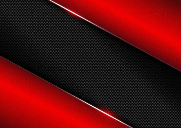 摘要黑色和红色对角线在碳纤维纹理上的抽象 在深色背景上的复制空间 摘要技术模板 矢量说明 — 图库矢量图片