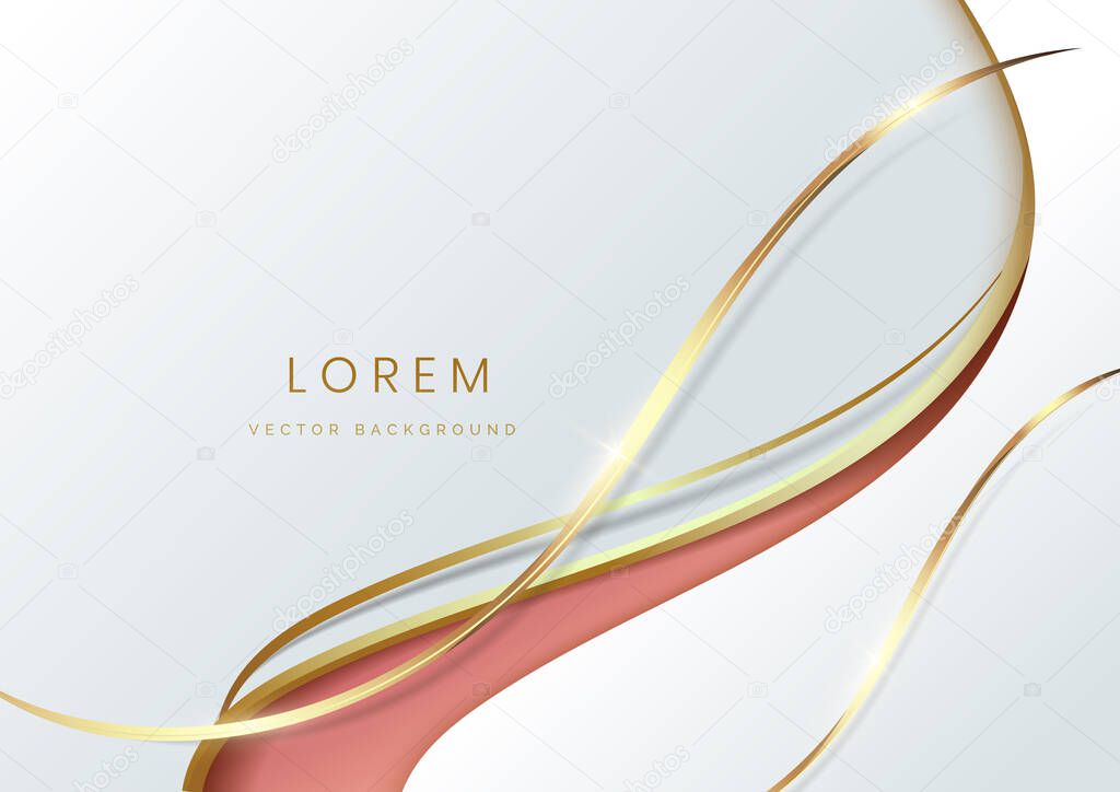 Abstract white luxury background 3d overlapping with gold lines curve. Luxury style. Vector illustration