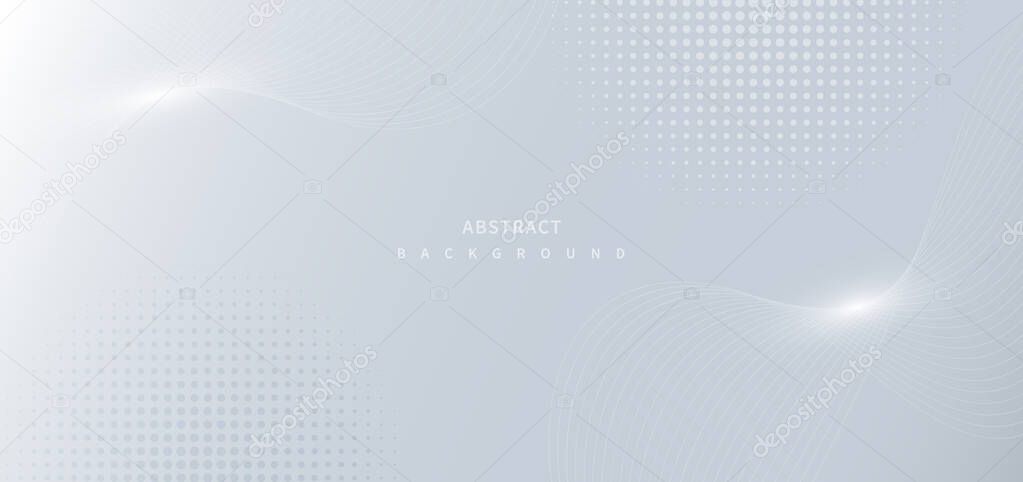 Abstract technology digital lighting futuristic glowing white light lines wave on grey background. Vector illustration