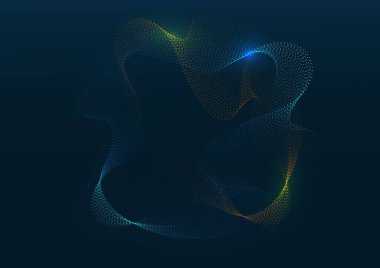 Soyut turuncu ve mavi dalga parçacıkları koyu mavi arkaplanda. Vektör illüstrasyonu