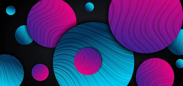 抽象的な青とピンクのグラデーションの円は 背景に線の曲線のレイヤーデザインと重なります ベクターイラスト — ストックベクタ
