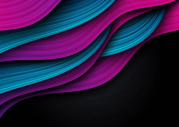 带条纹曲线层设计的黑色背景上的现代粉色和蓝色 矢量说明 — 图库矢量图片