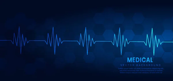 Monitor Denyut Jantung Biru Abstrak Pada Latar Belakang Pola Heksagon - Stok Vektor